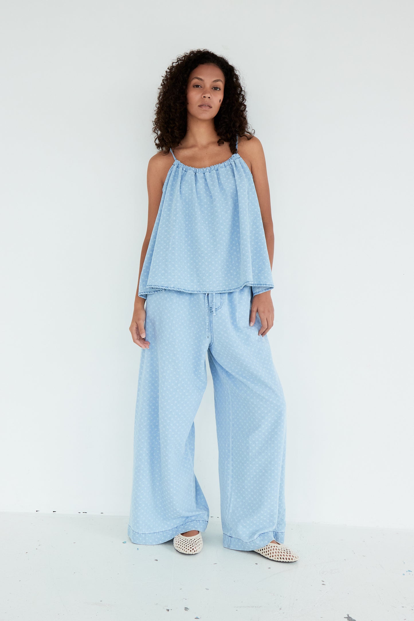 PANTALON LUNA BLEU CIEL POIS