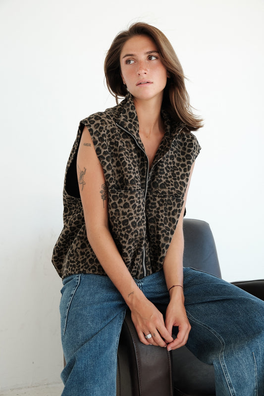 GILET ROUX LEOPARD