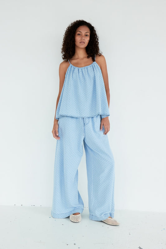 TOP LUNA BLEU CIEL POIS