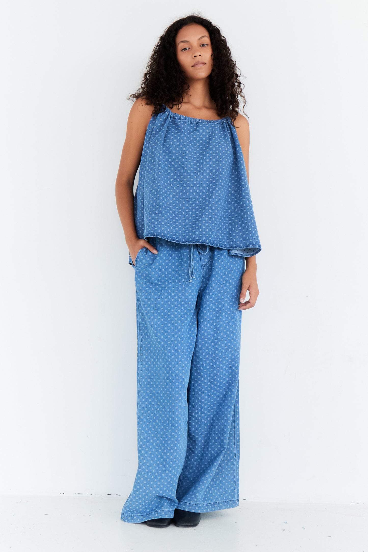 PANTALON LUNA BLEU JEAN POIS