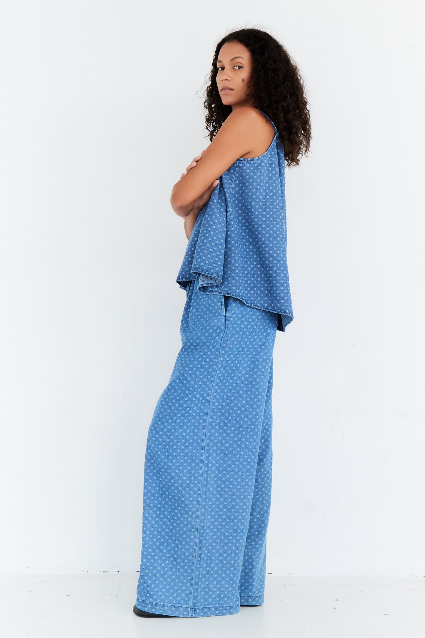 PANTALON LUNA BLEU JEAN POIS