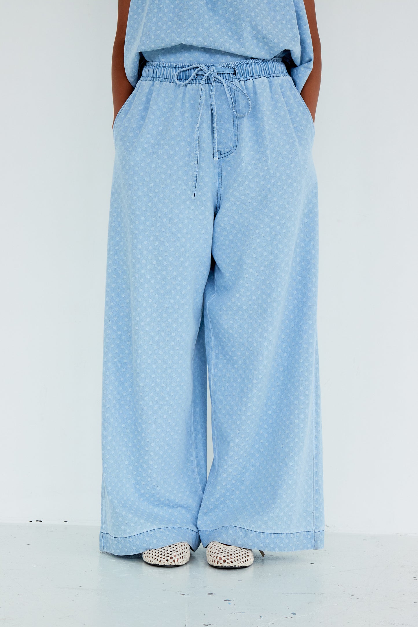 PANTALON LUNA BLEU CIEL POIS