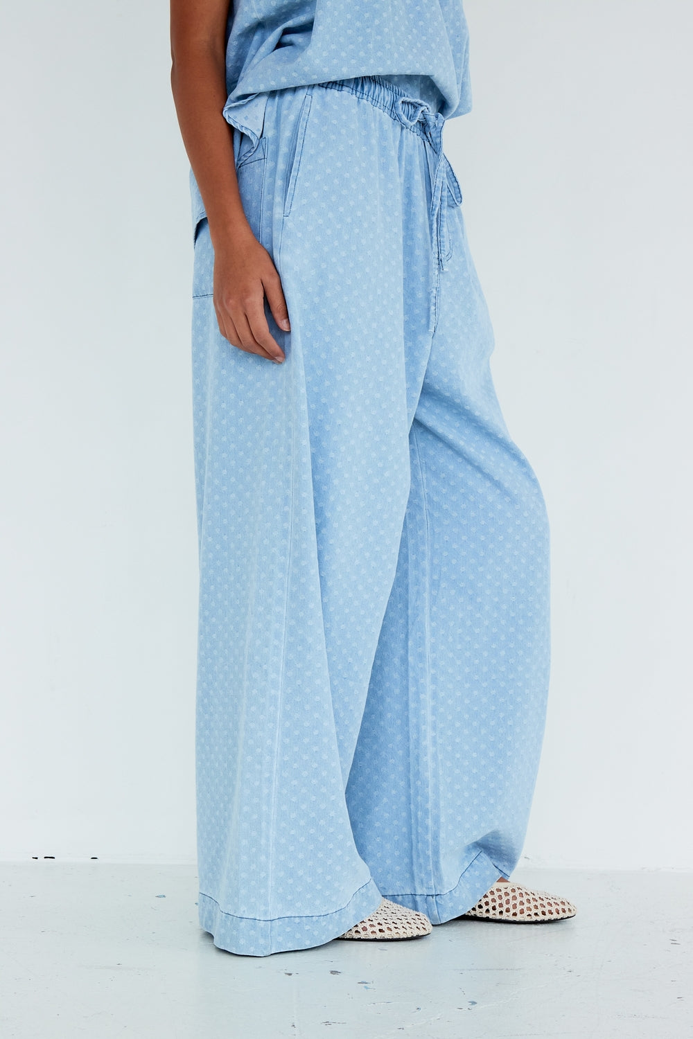 PANTALON LUNA BLEU CIEL POIS